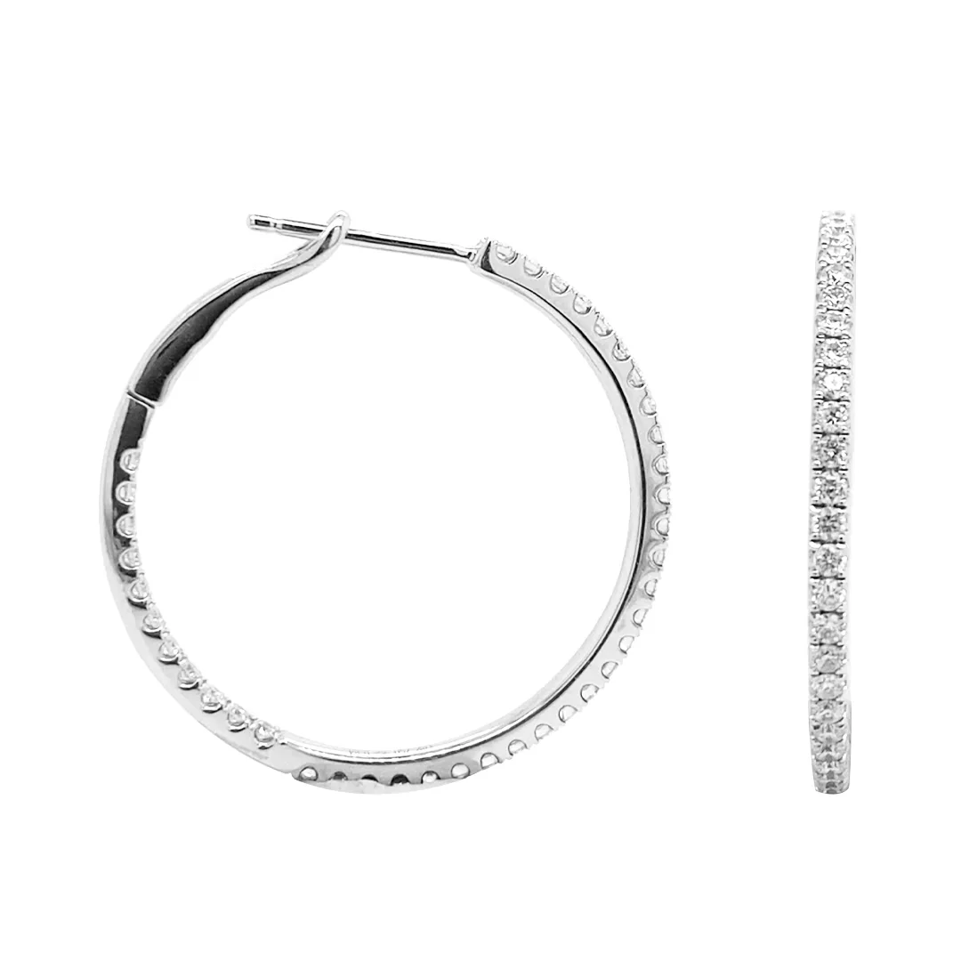 18K White Gold Diamond Hoop Earrings