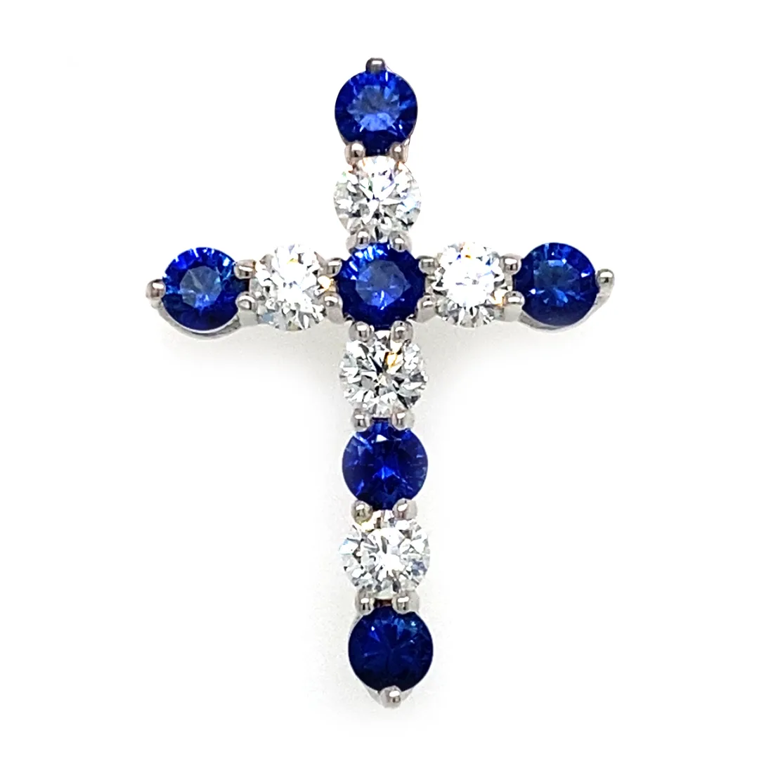 18K White Gold Sapphire Cross Pendant