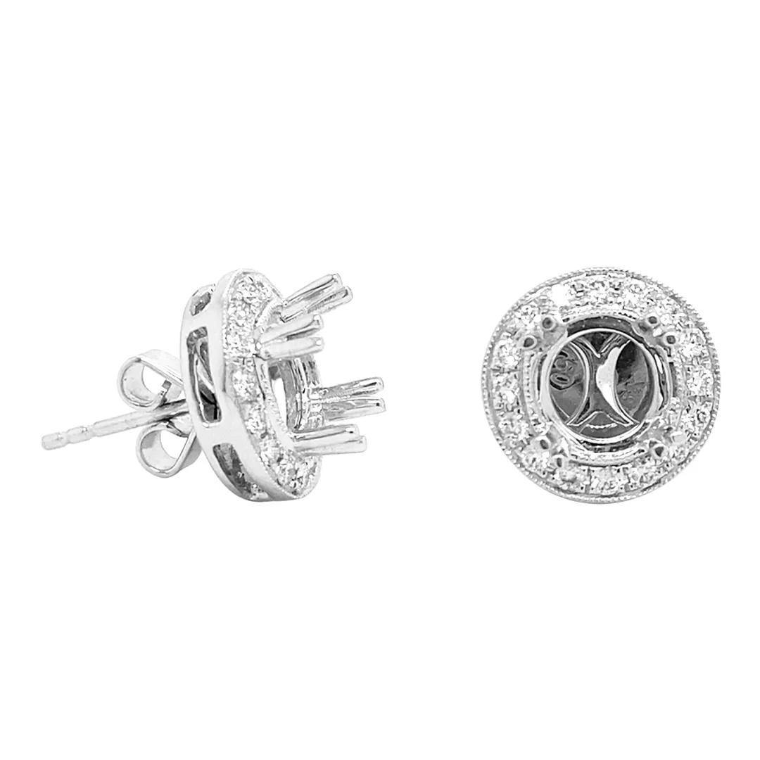 18K White Gold Semi Mount Earrings