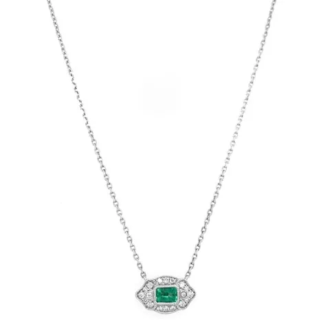 18K White Gold Emerald Necklace