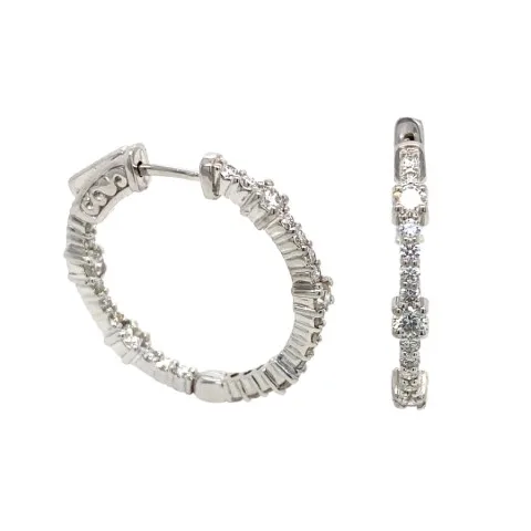 18K White Gold Diamond Hoops