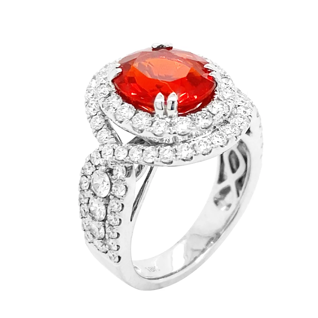 18K White Gold Fire Opal Ring
