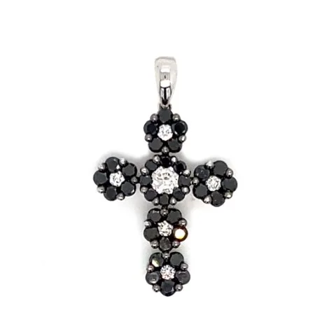 18K White Gold Black Diamond Cross Pendant