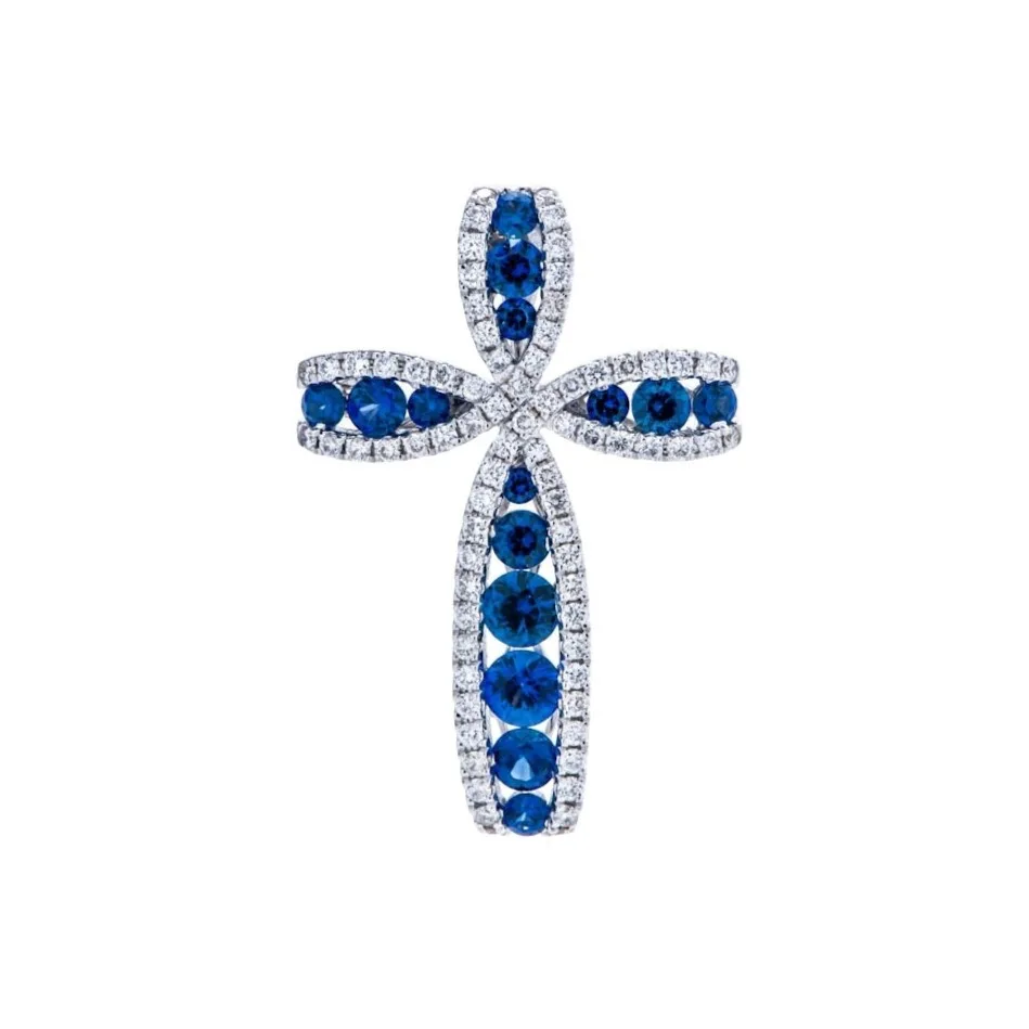 18K White Gold Sapphire Cross Pendant