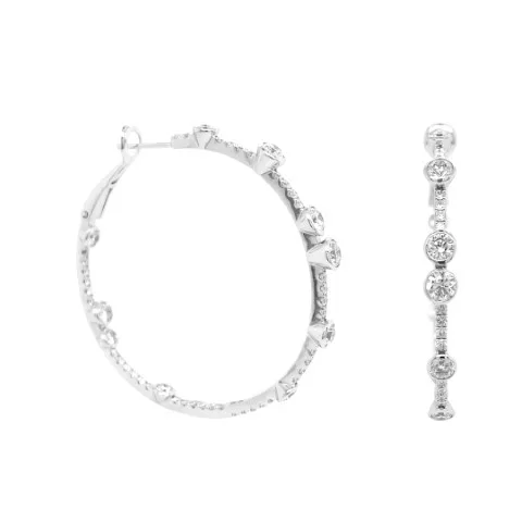 18K White Gold Diamond Hoops