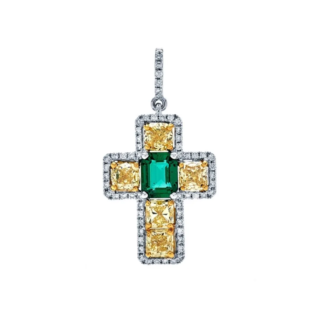 18K Two-Tone Gold Diamond Cross Pendant