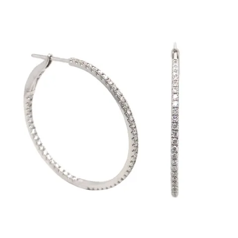 18K White Gold Diamond Hoops