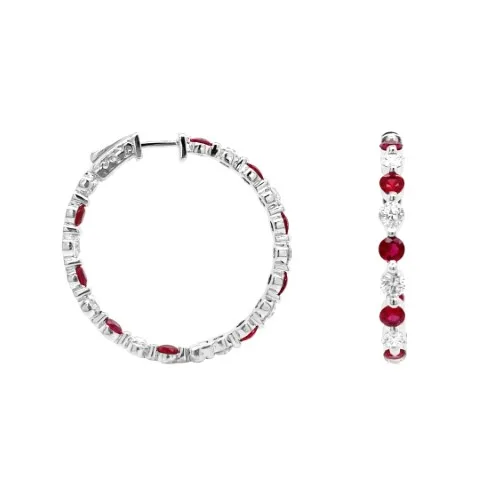 18K White Gold Ruby Hoop Earrings