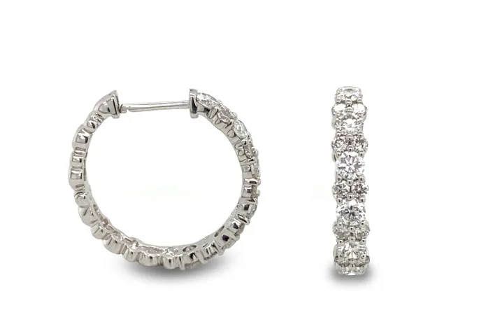18K White Gold Diamond Hoop Earrings