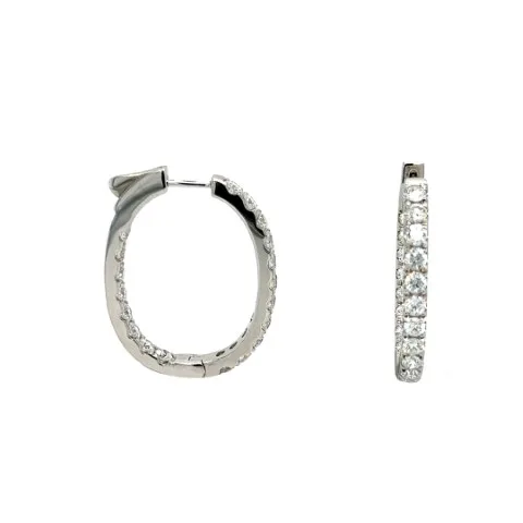 18K White Gold Diamond Hoops