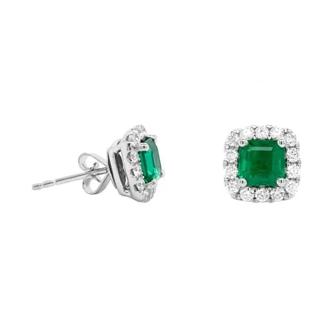 18K White Gold Emerald Earrings