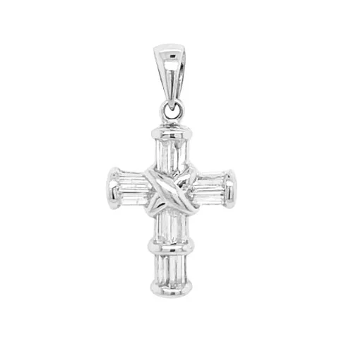 18K White Gold Diamond Cross Pendant