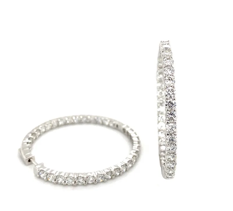 18K White Gold Diamond Hoop Earrings
