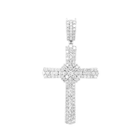 18K White Gold Diamond Cross Pendant