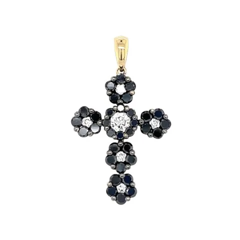 18K White Gold Black Diamond Cross Pendant