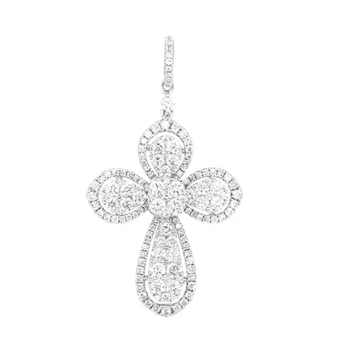 18K White Gold Diamond Cross Pendant