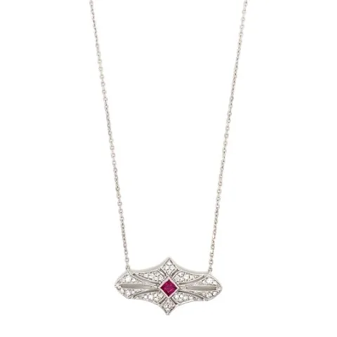 18K White Gold Ruby Necklace