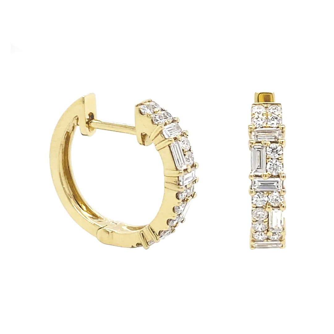 18K Yellow Gold Diamond Huggie Earrings