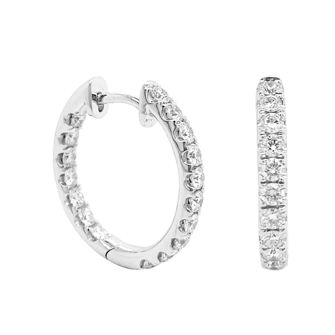 18K White Gold Diamond Hoop Earrings