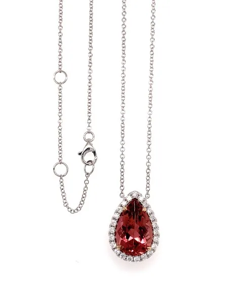 18K Two-Tone Gold Pink Tourrmaline Necklace