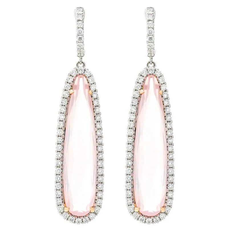 18K Two-Tone Gold Rose Quartz Earrings