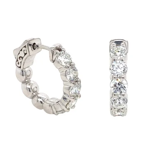 18K White Gold Diamond Huggies