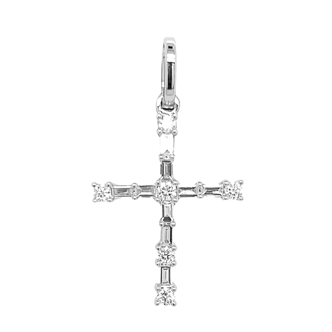 18K White Gold Diamond Cross Pendant