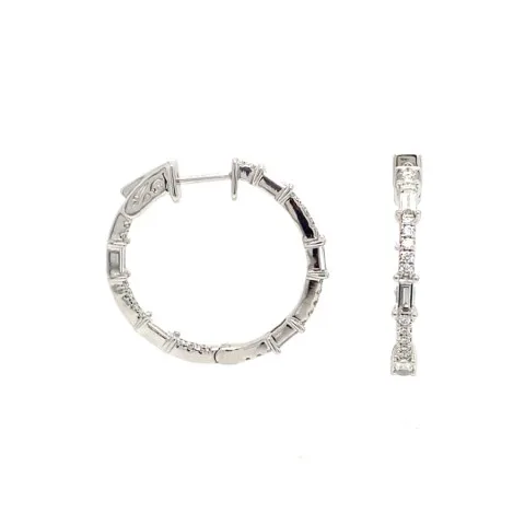18K White Gold Diamond Hoop Earrings