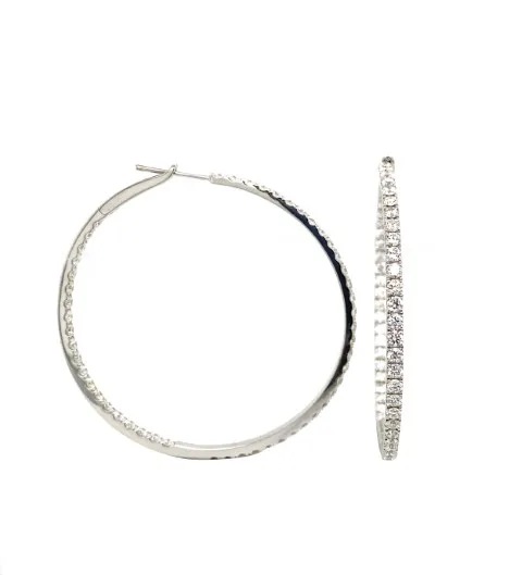 18K White Gold Diamond Hoop Earrings