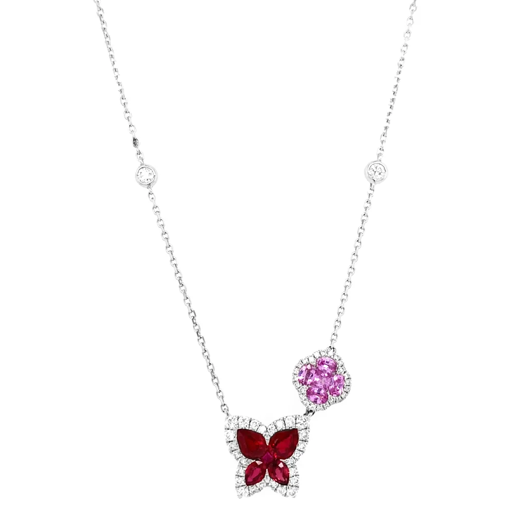 18K White Gold Ruby Necklace