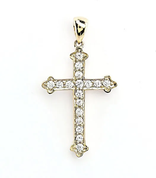 18K Yellow Gold Diamond Cross Pendant