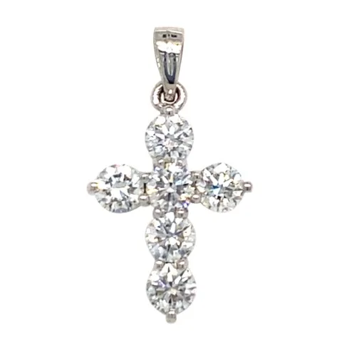 18K White Gold Diamond Cross Pendant