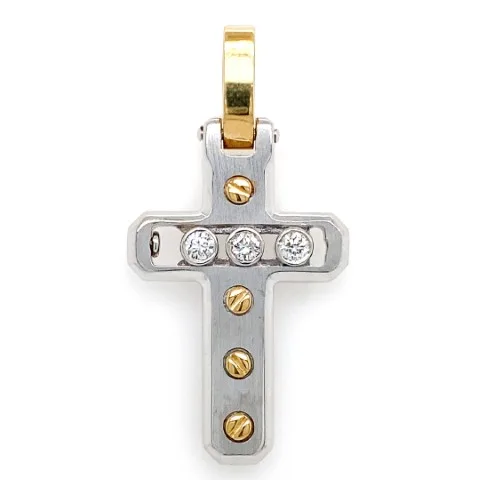 18K Two-Tone Diamond Cross Pendant