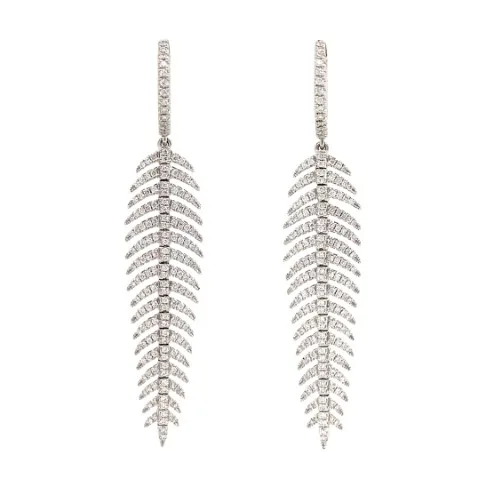 18K White Gold Diamond Feather Earrings