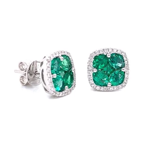 18K White Gold Emerald Earrings
