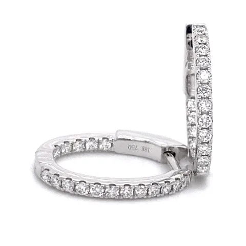 18K White Gold Diamond Hoop Earrings