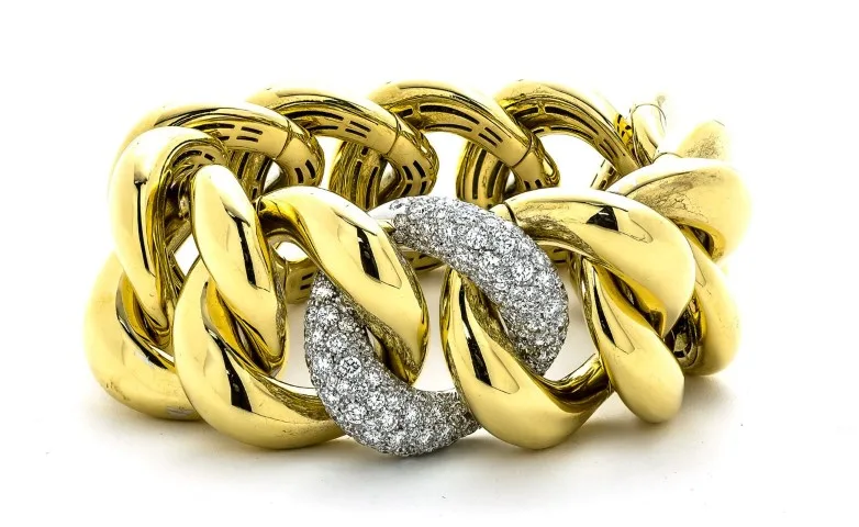 18K Two-Tone Gold Diamond Bangle