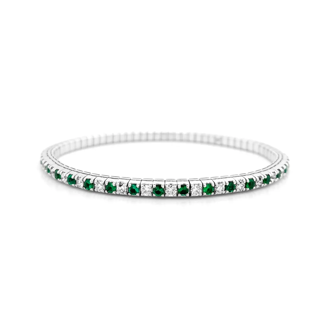 18K White Gold Emerald Bangle