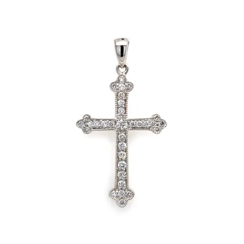 18K White Gold Diamond Cross Pendant