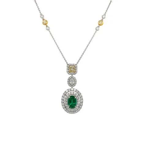 18K Two-Tone Gold Emerald Necklace