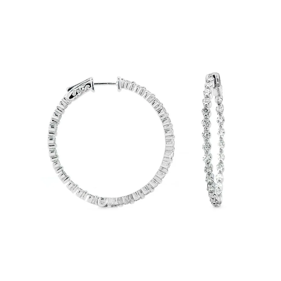 18K White Gold Diamond Hoop Earrings