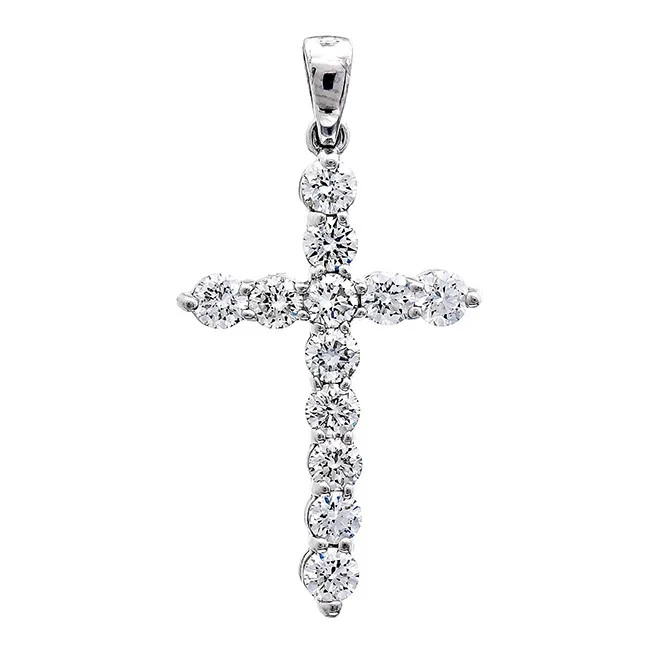18K White Gold Diamond Cross Pendant