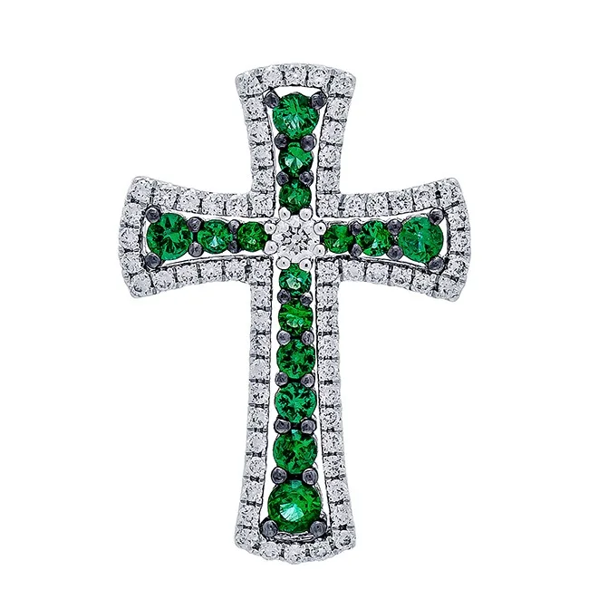 18K White Gold Emerald Pendant