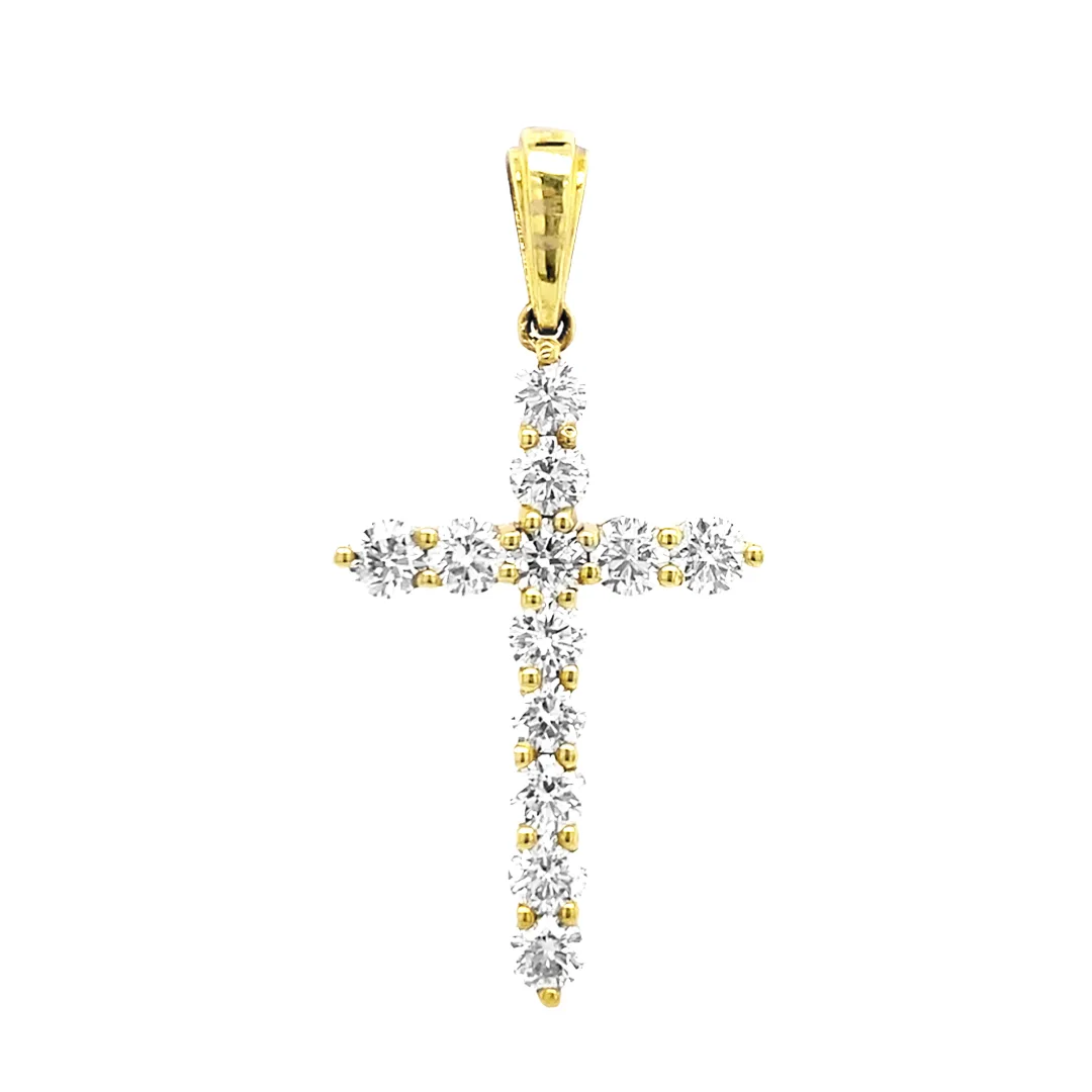 18K Yellow Gold Diamond Cross Pendant
