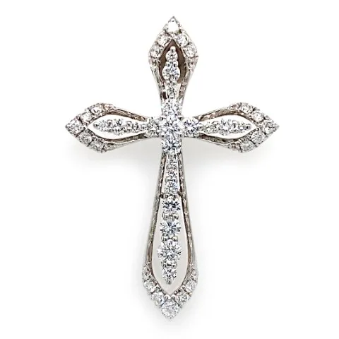18K White Gold Diamond Cross Pendant