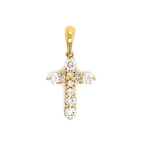 18K Yellow Gold Diamond Cross Pendant