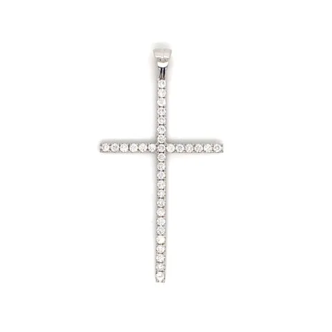 18K White Gold Diamond Cross Pendant