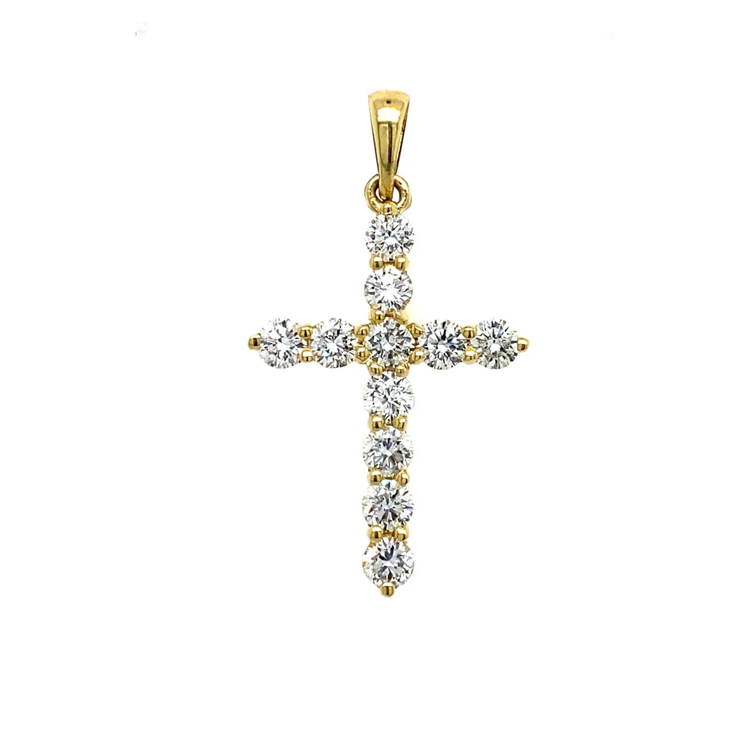 18K Yellow Gold Diamond Cross Pendant