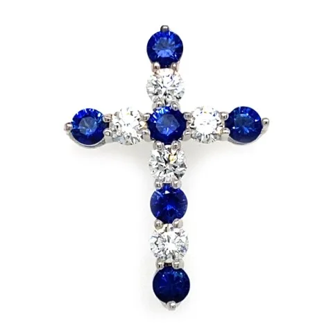 18K White Gold Sapphire Cross Pendant