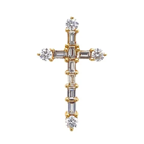 18K Yellow Gold Diamond Cross Pendant